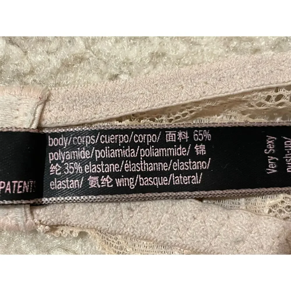 36B Very Sexy Push-Up Victoria's Secret Women's Nude Underwire Bra Lace Band